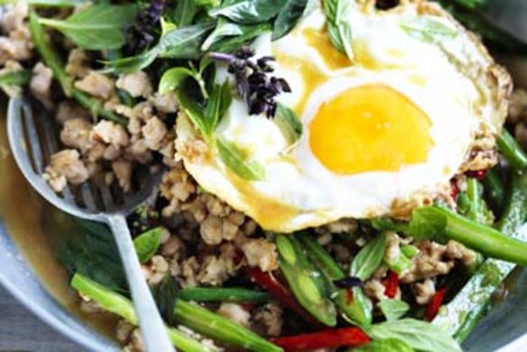 Minced pork with chillies, Thai basil and fried egg