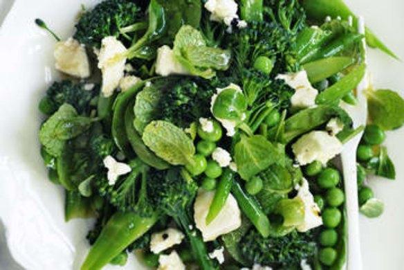 Spinach, pea and broccolini salad.