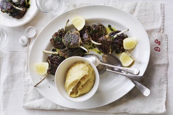 Spicy marjoram-and-thyme-marinated lamb cutlets with parsnip puree