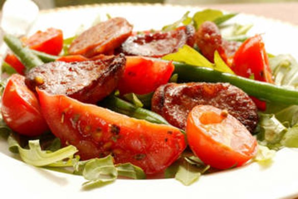 Chorizo tomato and green bean salad.