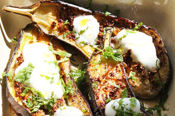 Hugh Fearnley-Whittingstall's roasted eggplant 'boats'.