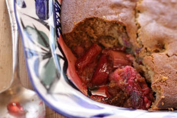 Rhubarb gingerbread sponge pudding.