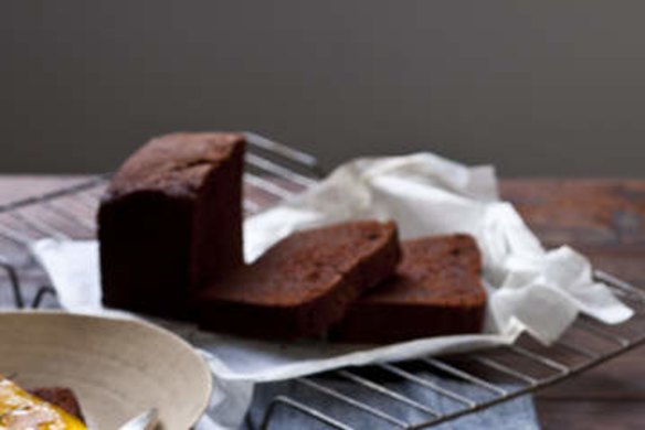 Chocolate loaf cake. Karen Martini WINTER THRILLS recipes for Epicure and Good Food. Photographed by Marina Oliphant. Styling by Caroline Velik. Photographed May 28, 2013. The Age Newspaper and The Sydney Morning Herald.