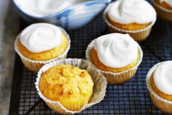 Dan Lepard's gluten-free apricot-lemon cupcakes with tahini coconut frosting.