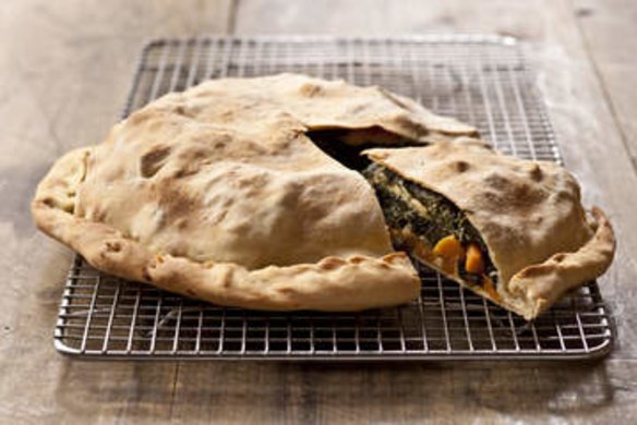 Sweet potato and Swiss chard pie with olive oil pastry.