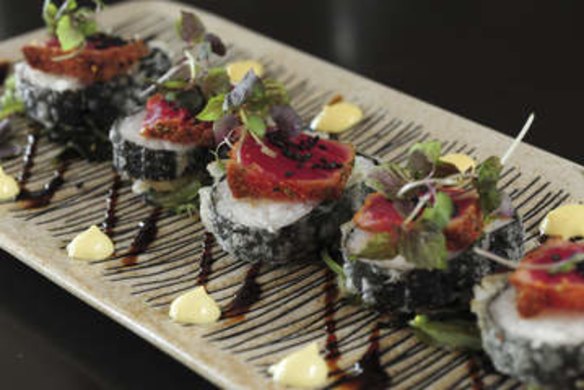 Tuna Futomaki, seaweed salad, sweet soy and wasabi emulsion.