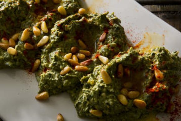 Spinach, yoghurt and pine nut dip.