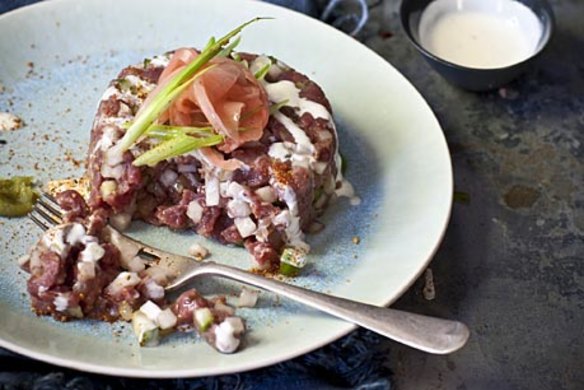 The perfect 10 minute dinner. Japanese steak tartare with sweet spiced edamame (aka soy beans). SHD SUNDAY LIFE Picture by KATIE QUINN DAVIES  SLIFE120715