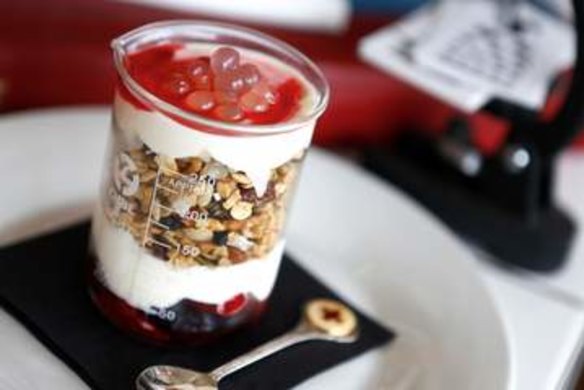 The breakfast trifle features fruit 'pearls'.