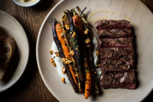 Flat iron steak with carrots and labna at the Fitzroy Town Hall Hotel.