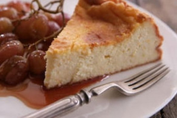 Ricotta cheesecake with poached grapes