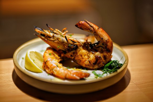 King prawn, coriander and garlic chives at Sumi, Geelong.