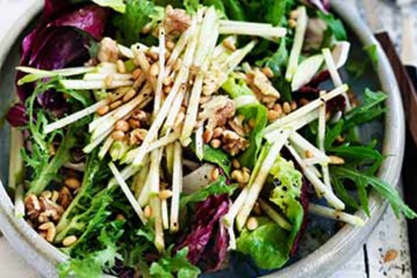 Radicchio, rocket, walnut and apple salad.