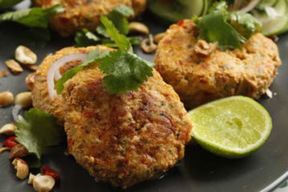 Thai fishcakes with cucumber salad.