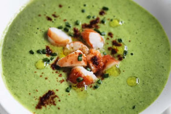 Green gazpacho with prawns