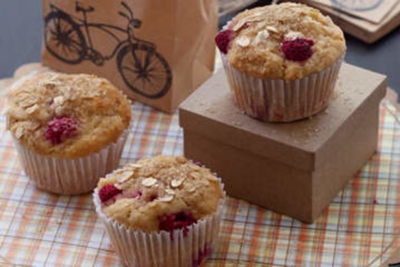 Raspberry and pear muffins.