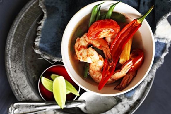 Hot-and-sour prawn soup.