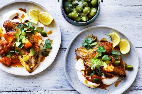 Neil Perry's snapper with spiced sweet potato and yoghurt