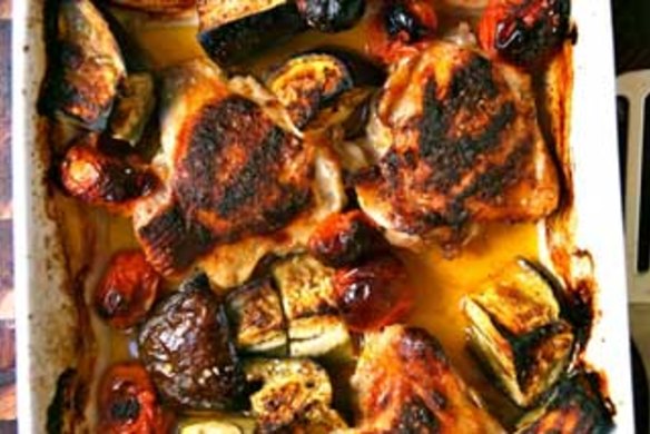 Paprika Chicken, Eggplant and Tomato Bake