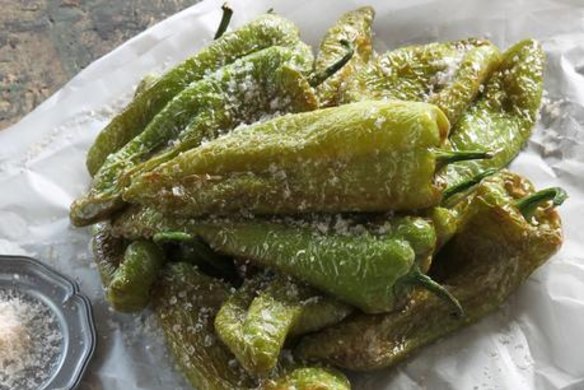 Fried green peppers and sea salt.