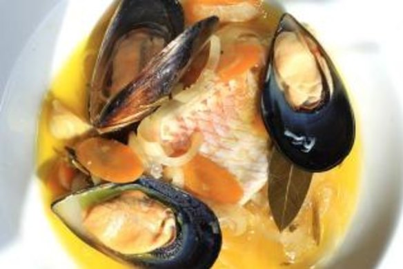 Fillet of mullet with mussels.  