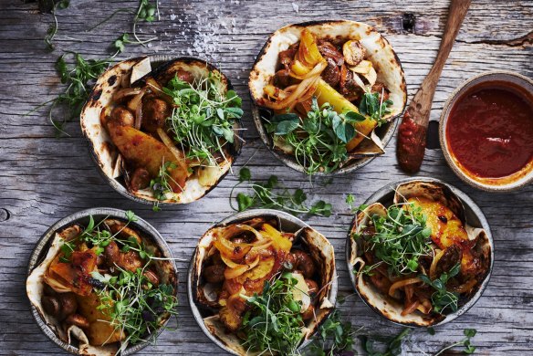 Smoky mushroom and pineapple tacos. 