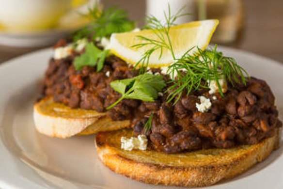 House-made baked beans with marinated feta.