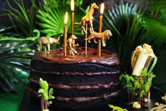 Gluten-free chocolate birthday cake with soft-set cocoa icing.
