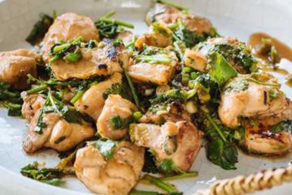 Adam Liaw's wok-fried chicken with ginger and coriander.