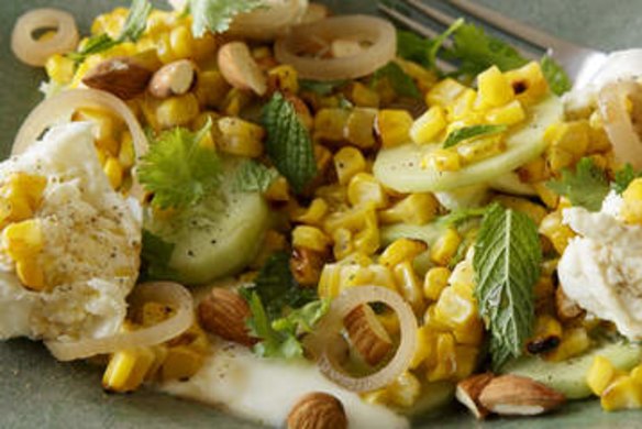 Barbecued corn salad with buffalo mozzarella.