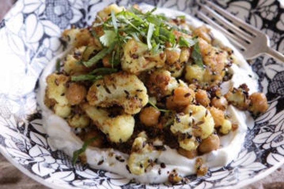 Spicy cauliflower and chickpeas.