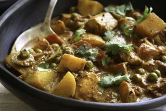 Kingfish, potato and pea curry.