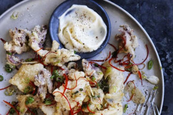 Salt and pepper squid with aioli.