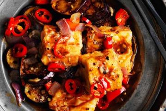 Neil Perry's black pepper tofu with eggplant.
