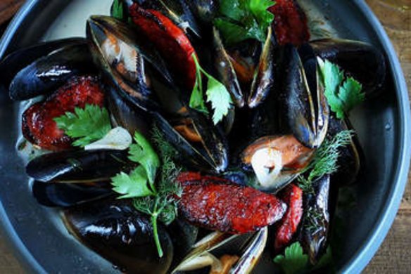 Beer-steamed mussels.