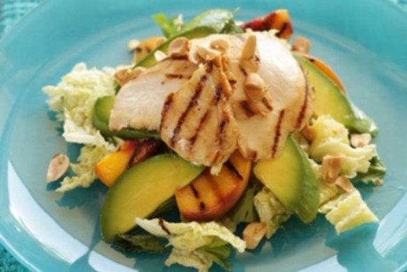 Grilled chicken, peaches and avocado