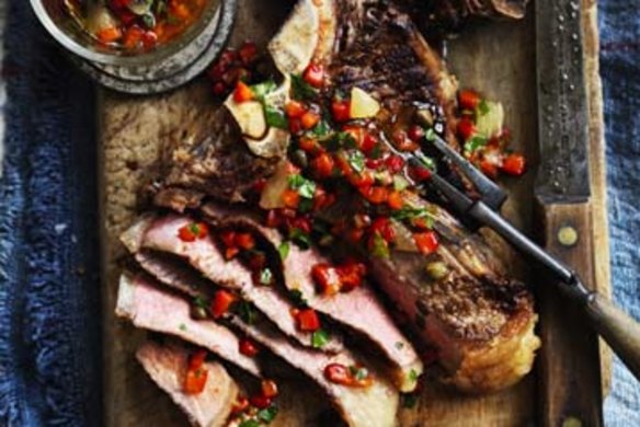 T-Bone steak with lemon salsa.