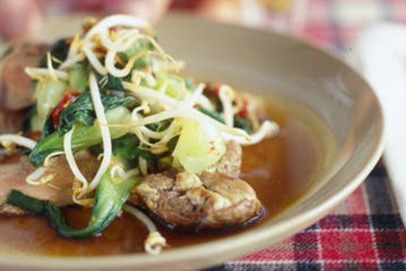 Steak tossed with bok choy and chilli ginger dressing