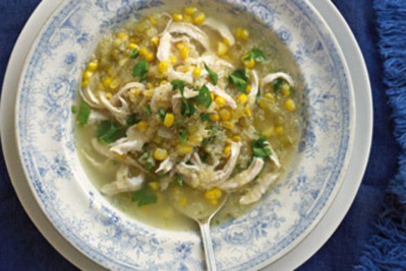Swap noodles for quinoa in this chicken and corn soup.