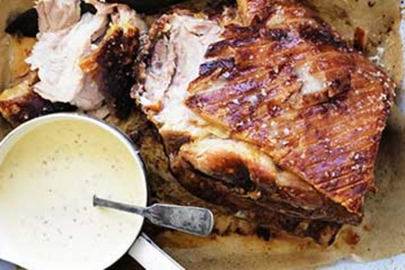 Roast pork with mustard cream.
