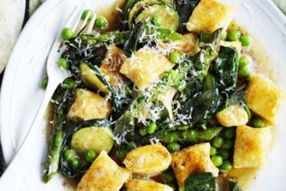 Ricotta gnocchi with spring vegetables and Burnt butter.