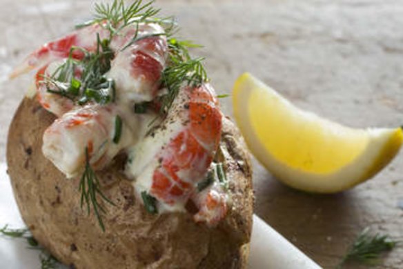 Baked potato, prawns and lemon mayo.