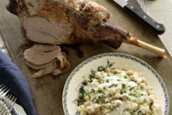 Roast lamb leg, couscous salad