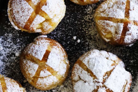 Hot cross choux creams.