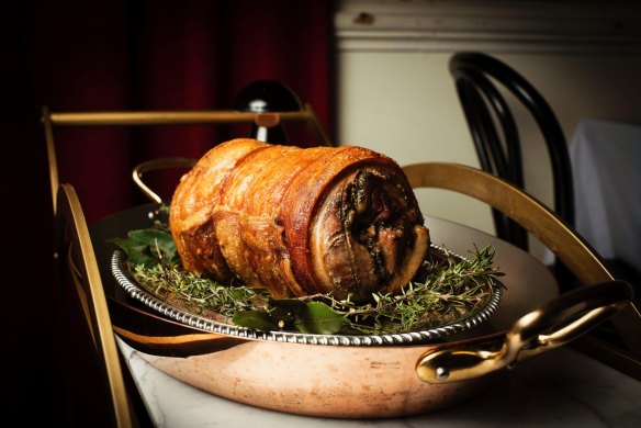 La Rosa's spit-roasted Golden Plains pig is boned and rolled into porchetta.