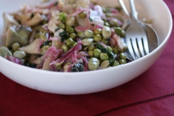 Broad beans, artichokes and mint