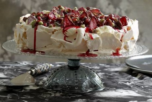Strodes recipes: Pavlova with dried strawberries,pistachios and rose water cream