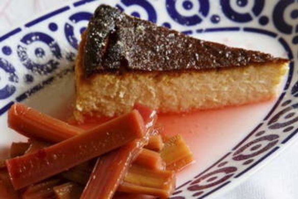 Goat's milk cheesecake with poached rhubarb.