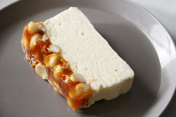 Burnt honey and yoghurt parfait with macadamia praline.