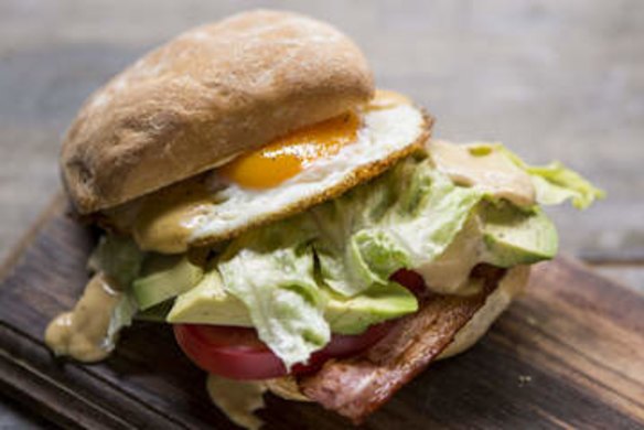 BLT with avocado, fried egg and HP mayonnaise.